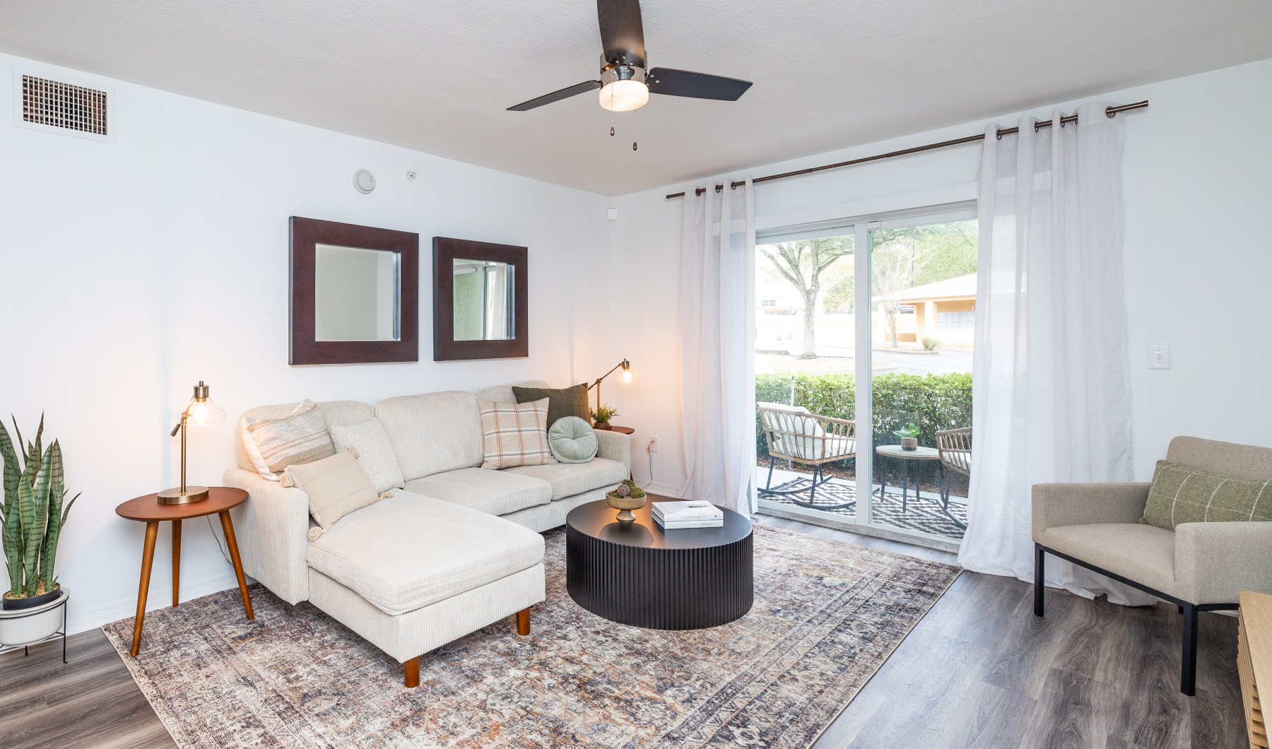 a living room with a couch and a coffee table