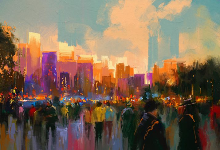 painting of a crowd