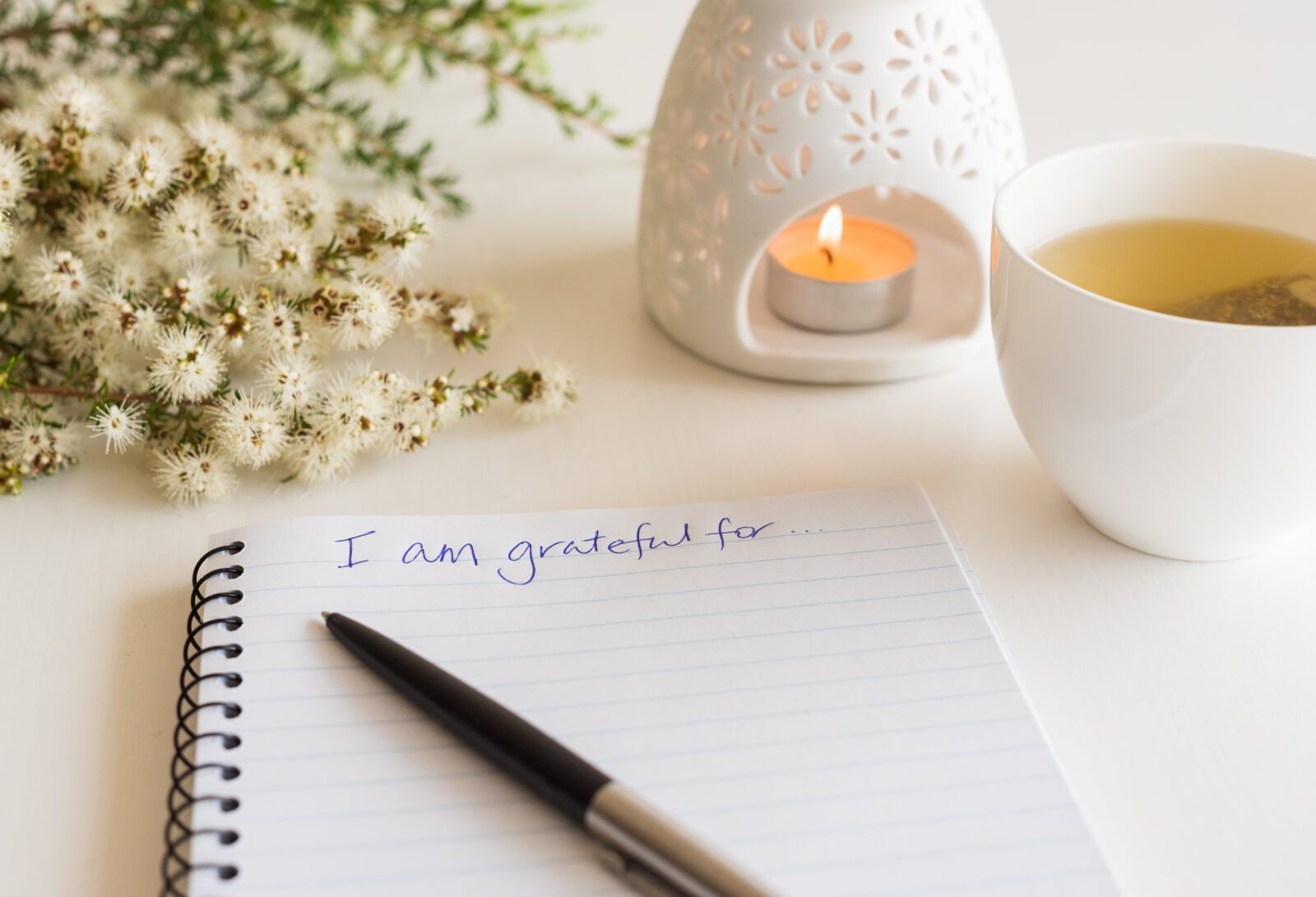 Notebook with "I am grateful for" in handwritten text