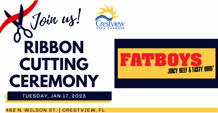 Fatboys ribbon cutting Chamber of Commerce banner